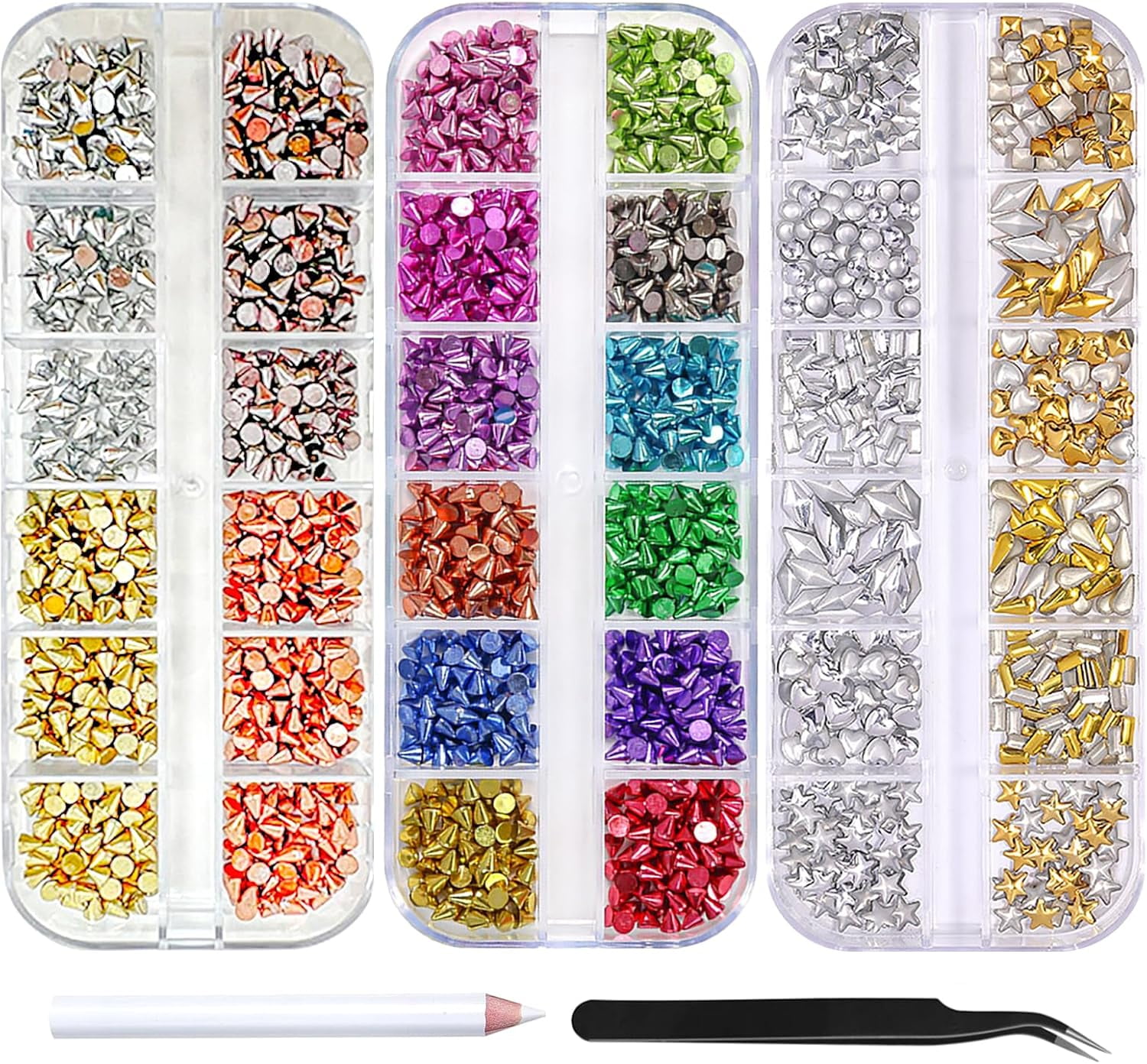 36 Grids Punk Nail Charms 3D Cone Nail Art Charms Metal Spike Nail Studs Rivet Nail Jewels Charm Nail Decorations for Nail Salon or DIY Craft Supplies