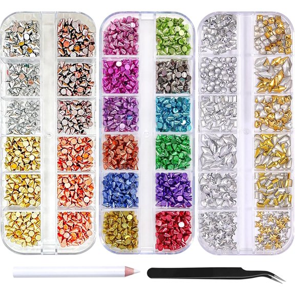 36 Grids Punk Nail Charms 3D Metal Spike Nail Studs Rivet Nail Decorations for Nail Salon DIY Craft Supplies