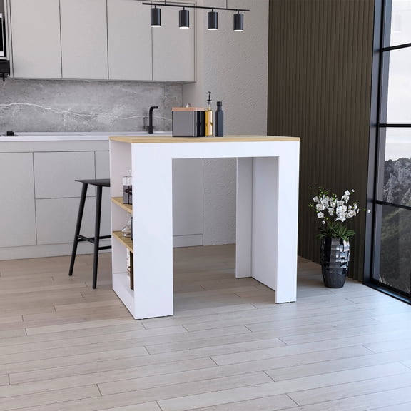 36" H Kitchen Island with Shelves | Used for Cooking and Dining | Particle Board Build Quality | Offers Storage in Small Kitchen Environments