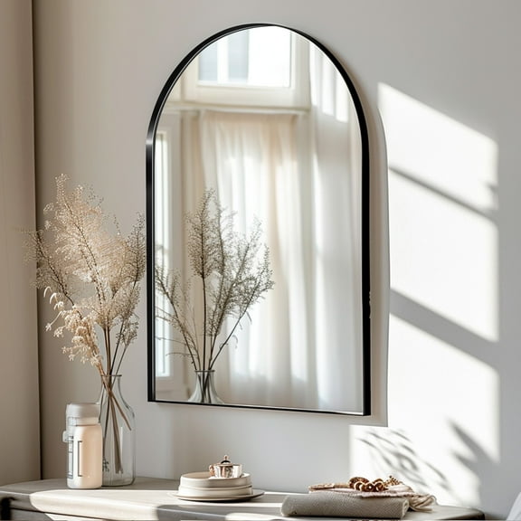 Soges 36" x 24" Arched Bathroom Mirror Cabinet Medicine Cabinet with 2 Adjustable Shelves, Recess or Surface Mounted Installation, Black