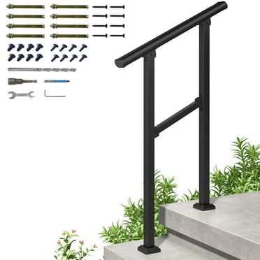 36" H x 26.5" W Black Wrought Iron Stair Railing Kit Handrails for Outdoor Steps Fit 1 or 2 Steps (2 Pack)