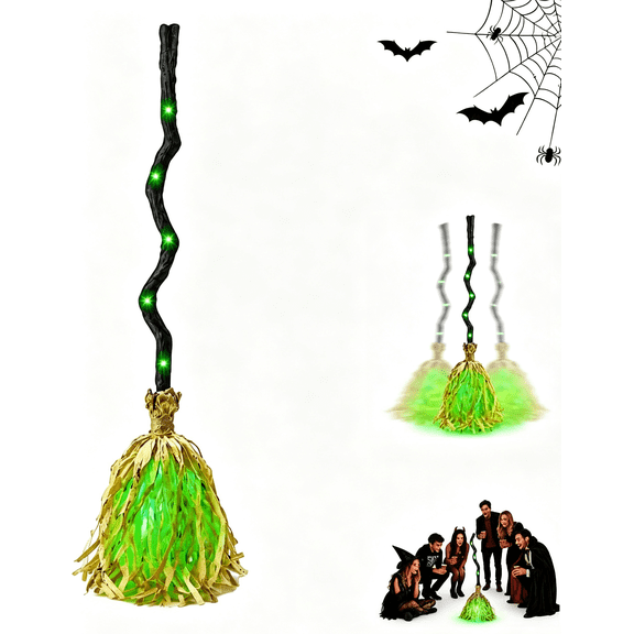 36 in Halloween LED Glowing Motion Witch Broom, with Sound-Motion, Floating Magic Dancing Broomstick Light Sound Motion Halloween Prop to Boost Thrill for Your Indoor Outdoor Party Decor(RL)
