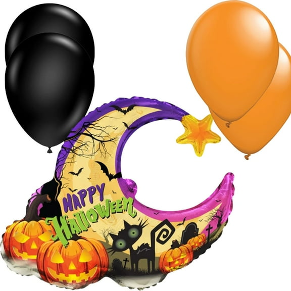 36" Halloween Spooky Night Balloon with 4 Latex Balloons – Medium Shape Party Decoration