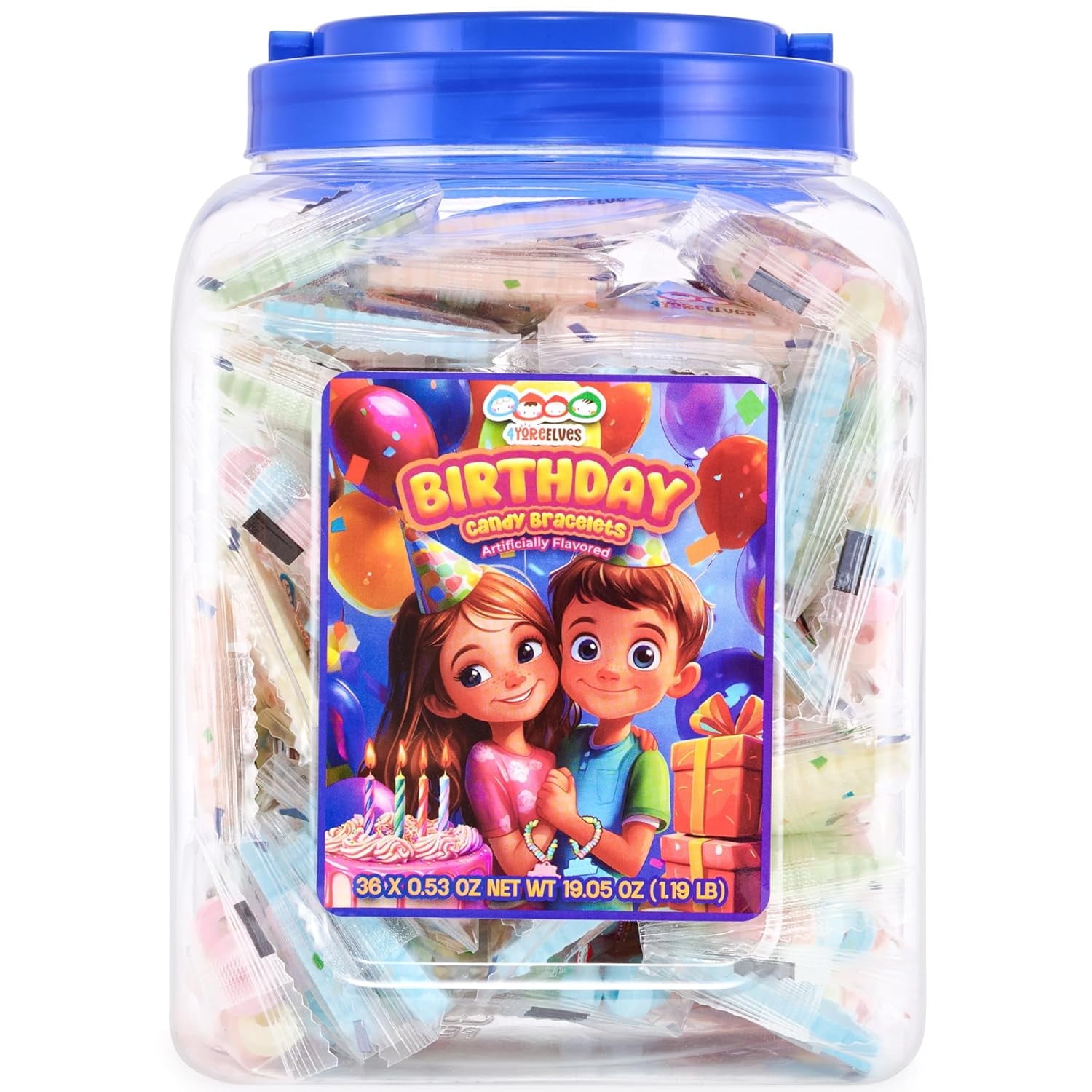 4YoreElves Happy Birthday Candy Bracelets, 36 Ct, Individually Wrapped Party Favors for Kids