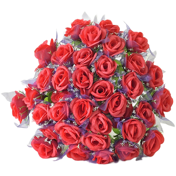 36 Head Peach Roses with Gauze Wedding Bouquet Artificial Silk Flowers for Home