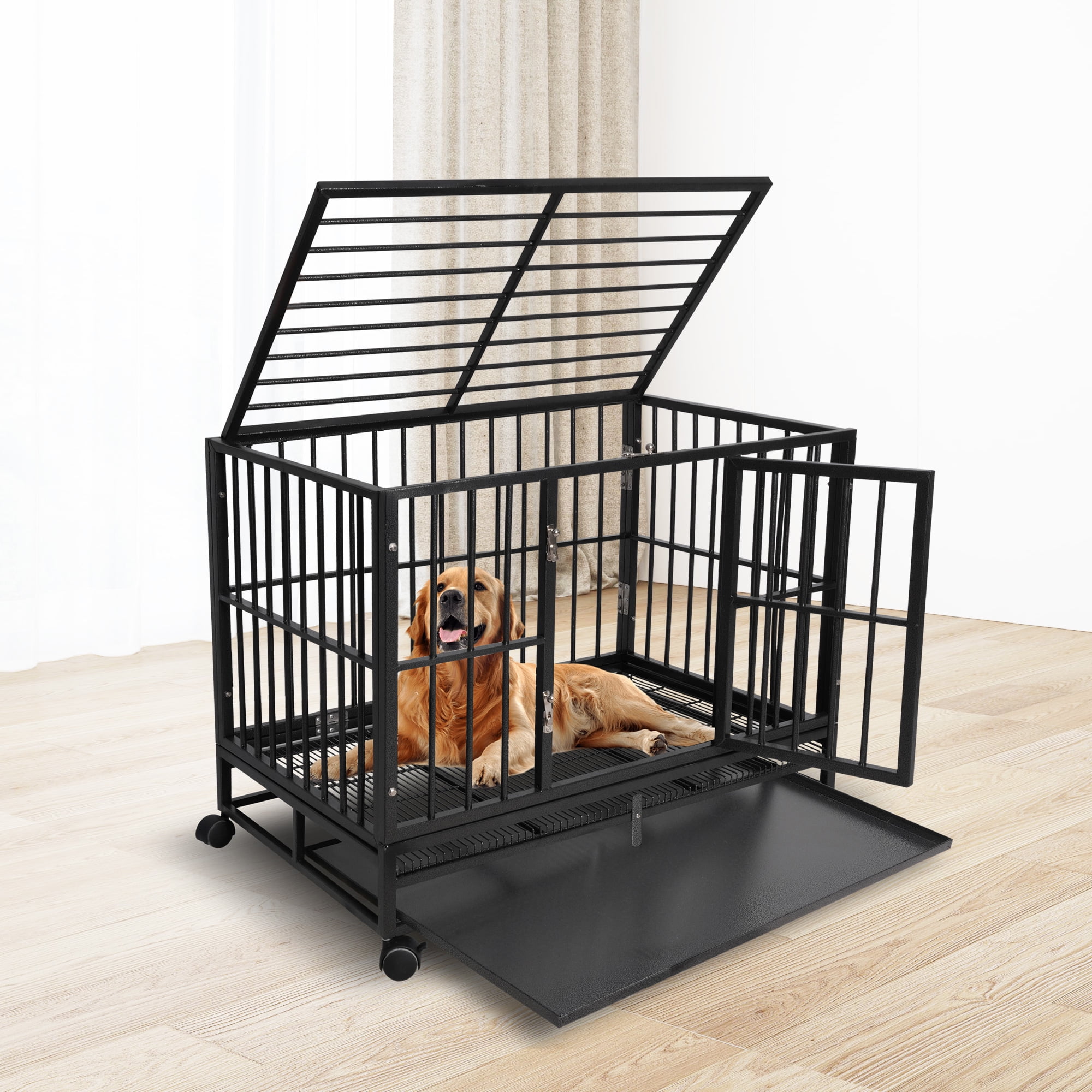 36" HeavyDuty Dog Crate for Large & Medium Dogs, TwoDoor Design