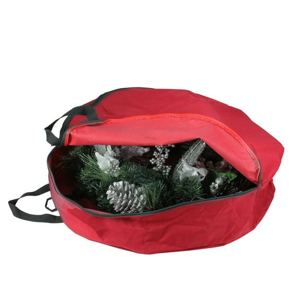 36" Heavy Duty Polyester Red and Black Zip Up Christmas Wreath Storage Bag