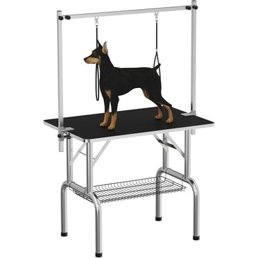 Joyspirit 36" Heavy-Duty Professional Pet Grooming Table, Adjustable with Overhead Arm and Two Grooming Nooses – Black with Mesh Tray