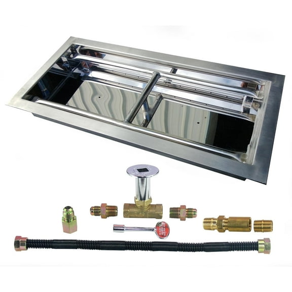 36" Heavy-Duty Stainless Steel Rectangular Drop-in Style Fire Pit Pan and Portable LP Tank Burner Kit