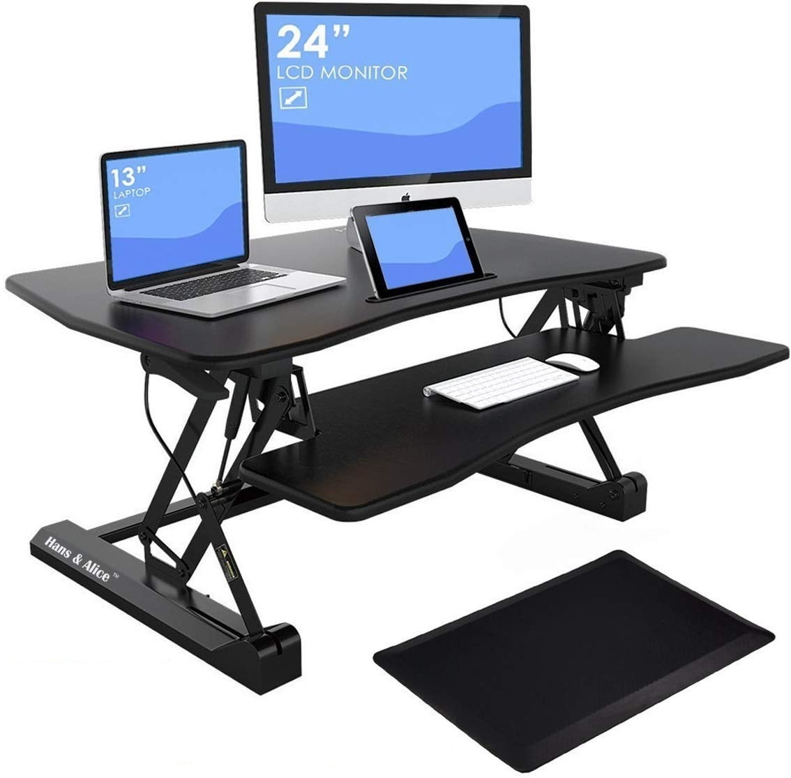 36" Height Adjustable Standing Desk Convert Sit Stand Dual Monitor and Laptop Riser Workstation with Anti-Fatigue Mat