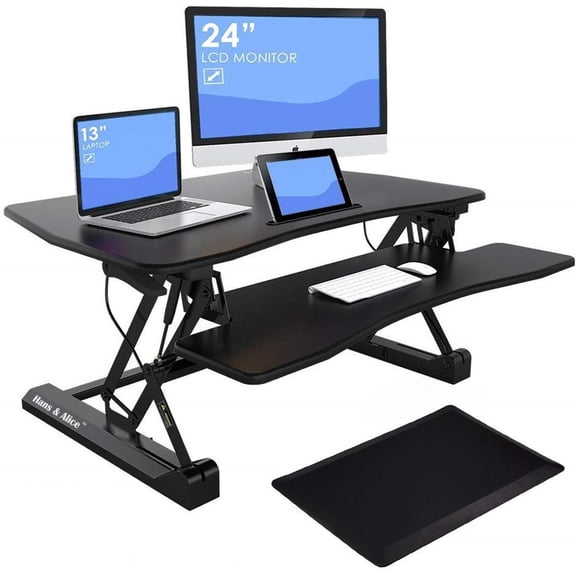 36" Height Adjustable Standing Desk Convert Sit Stand Dual Monitor and Laptop Riser Workstation with Anti-Fatigue Mat