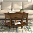 thumbnail image 1 of 36'' Hexagonal Coffee Tables, 2 Tier Solid Wood Coffee Table With Storage Drawer, Retro Hexagon Coffee Table With Wood Legs, Easy Assembly For Living Room, 1 of 9