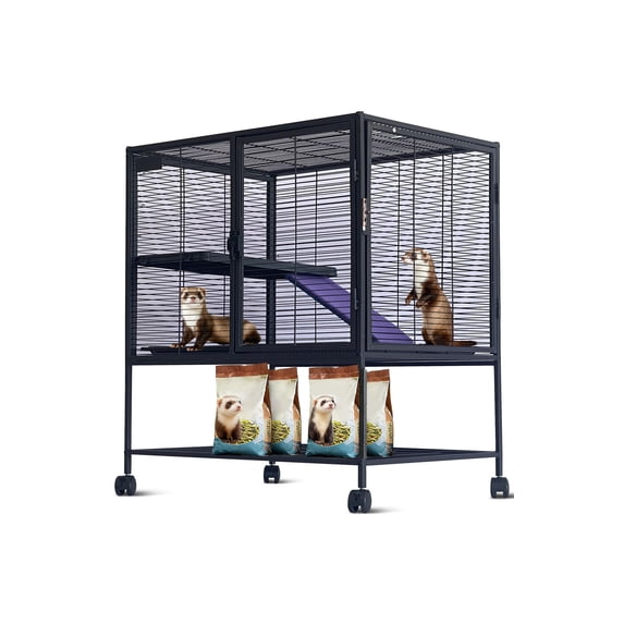 36'' High Multi-Level Metal Small Animal Cage – 4-Tier Habitat with Removable Ramp, Tray, Hammock – Spacious & Lockable, Easy Clean, Portable for Ferrets, Chinchillas, Guinea Pigs, Rabbits
