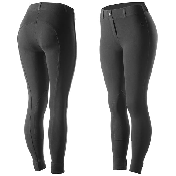 Horze Ella Womens Pull On Knee Patch Breeches Soft Slightly Stretchy Black