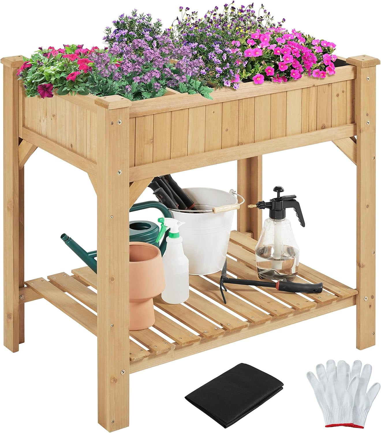 36'' Hx25'' Wx37'' L Raised Garden Bed 8 Pocket Herbs Garden Planter Outdoor Horticulture Vegetables Standing Planters Boxes with Grow Grid