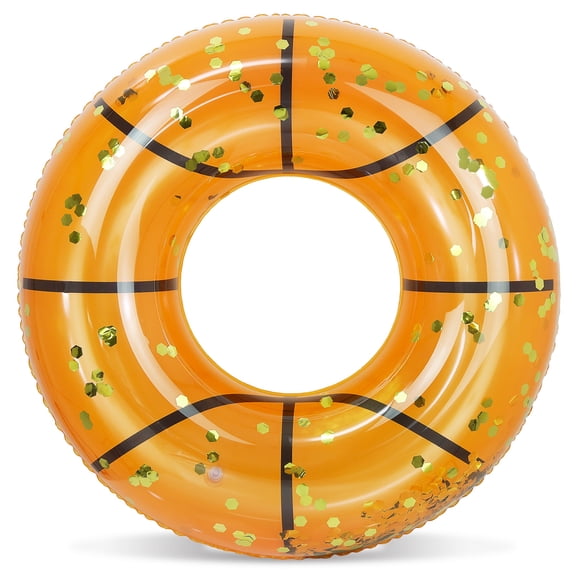 POZA Inflatable Pool Float Tube - Sparkly Confetti-Filled Basketball Swim Ring Pool Float Kids and Adults, UV Resistant Vinyl Ring Floatie for Pools, Beach or Lakes - 36 Inches