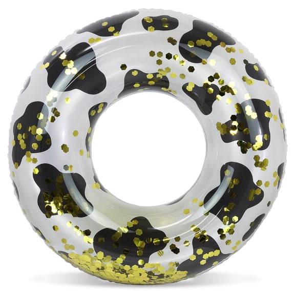 POZA Cow Inflatable Pool Float Tube - Sparkly Confetti-Filled Cow Swim Ring Pool Float Kids and Adults, UV Resistant Vinyl Ring Floatie for Pools, Beach or Lakes - 36 Inches