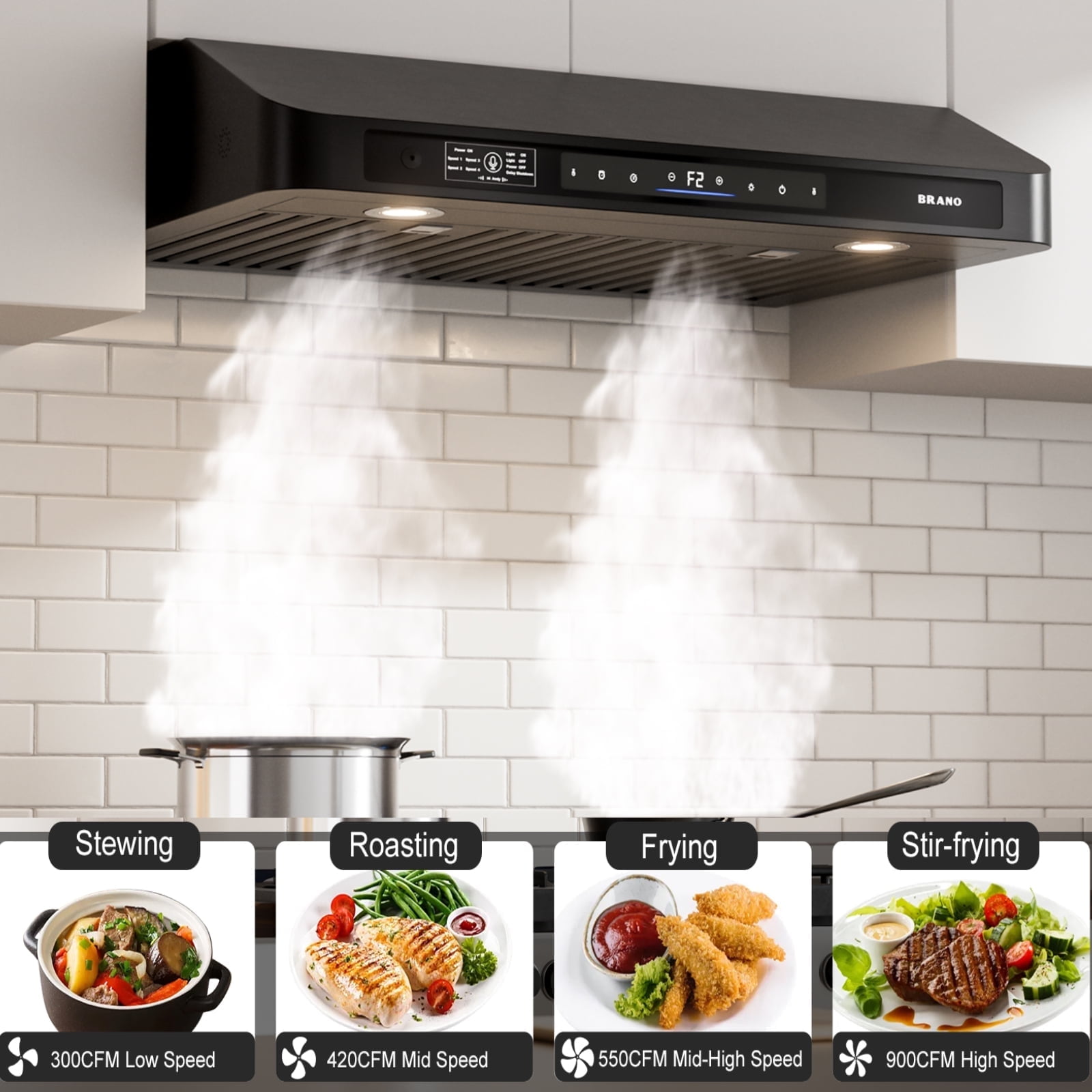 36 In. 900 CFM Ducted Under Cabinet Range Hood In Black Stainless Steel With Dishwasher Filter and LED Lights
