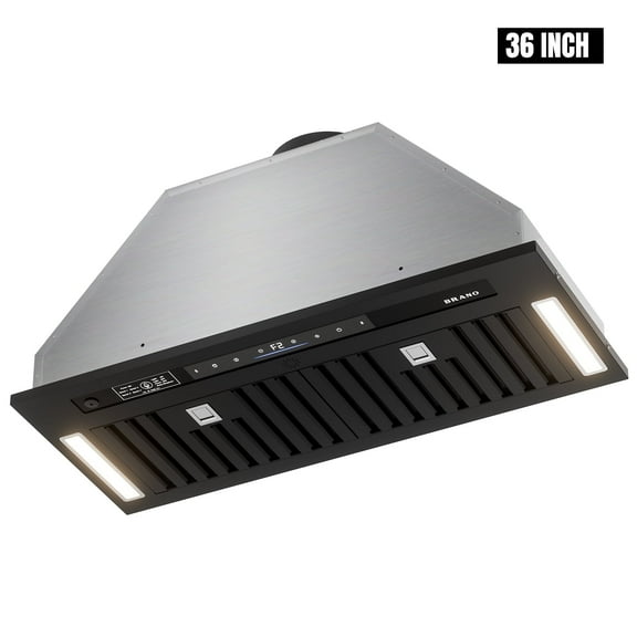36 In. 900 CFM Insert Range Hood In Black Stainless Steel With Dishwasher Filter and LED Lights