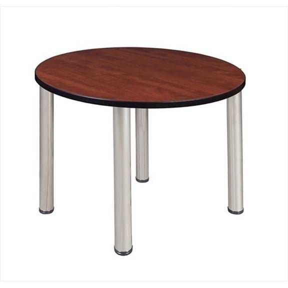 36 In. Round Cherry Table & Chrome Post Legs