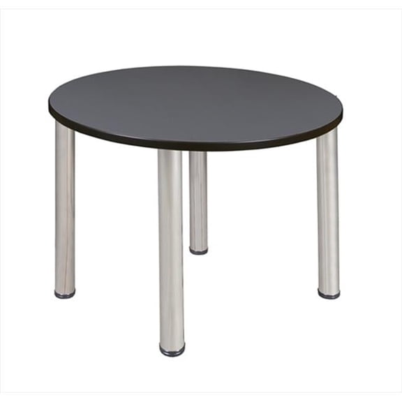 36 In. Round Grey Table & Chrome Post Legs