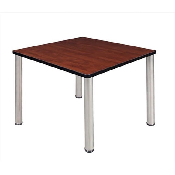 36 In. Square Cherry Table & Chrome Post Legs
