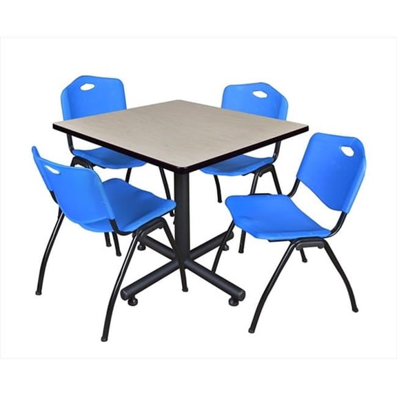 36 In. Square Laminate Table- Maple & Kobe Base With 4 M Stacker Chairs- Blue