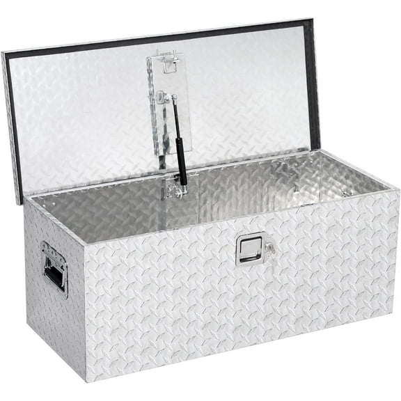 36 In Truck Bed Tool Box Aluminum Diamond Plate Lockable Toolbox with Side Handles for Pickup RV Trailer