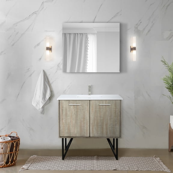 36 In. W Rustic Vanity For Bath, 20 D Cultured Marble Countertop, Brushed Nickel Faucet, 28" Mirror, Scratch And Stain Proof X Top, 28