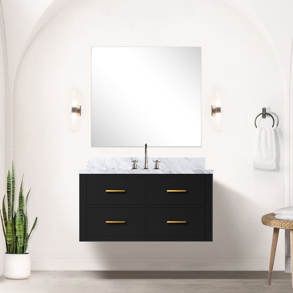 36 In. W X 22 D Black Bathroom Vanity With Marble - Solid Wood Frame, Robust Close Hinges, Fully Assembled Cabinetry Single Bath Top, Stable Flawless Drawers,