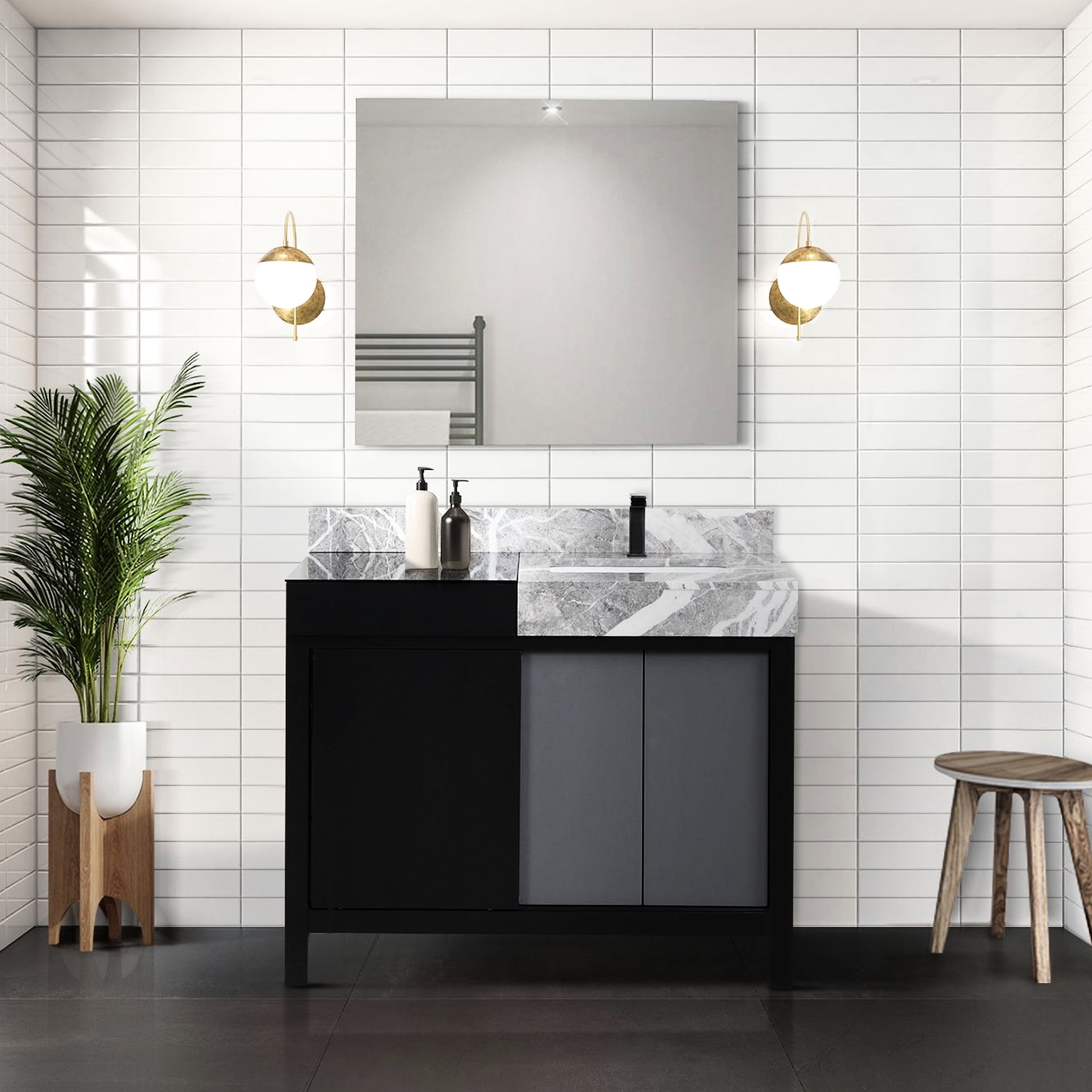36 In. W X 22 D Black And Grey Bath Vanity With Marble Top Metal Faucet ...