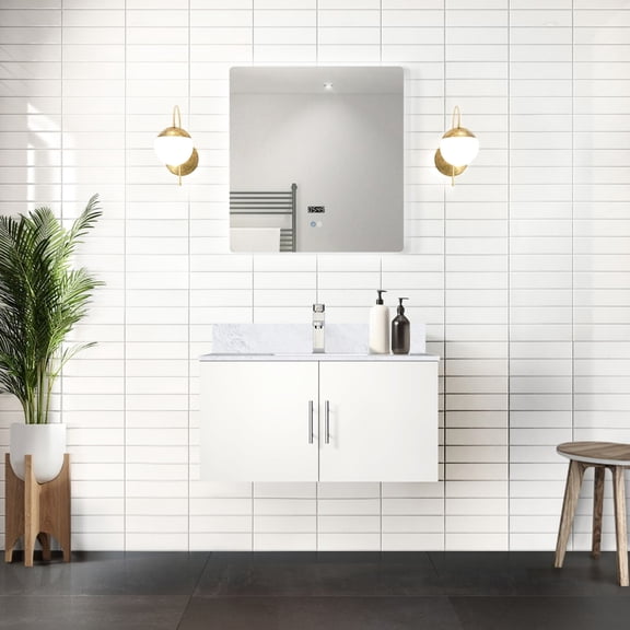 36 In. W X 22 D Glossy White Bathroom Vanity, Marble Top & Faucet - Scratch And Stain , Soft Close Compartment 36" 22" Vanity In White, To Stains, Box