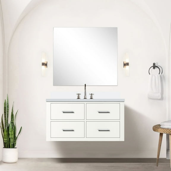 36 In. W X 22 D White Bathroom Vanity - Cultured Marble Top & Solid Wood Frame Soft Close, Fully Assembled Cabinet With Cool Design Razor Holder