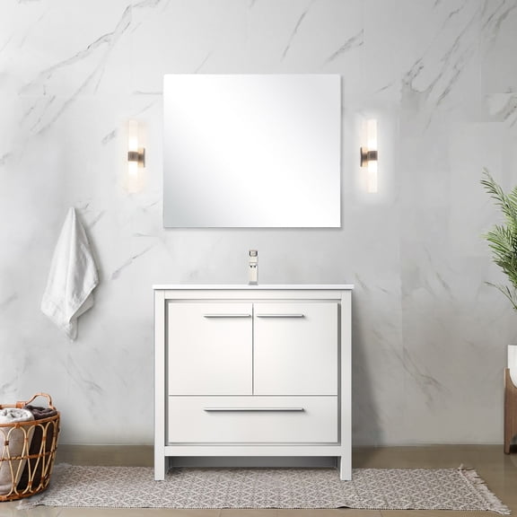 36 In. Wide X 20 Deep White Bathroom Vanity With Cultured Marble Top - Solid Wood Frame, Soft Close Feature, Scratch & Stain Counter, Interior Cabinet, Drawers And Open Shelf For Storage, Faucet