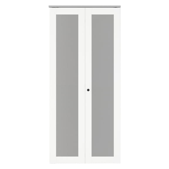 36 In. X 80 In. Full Lite Frosted Glass White Mdf Bi-Fold Door With Hardware Kit And Door Handle