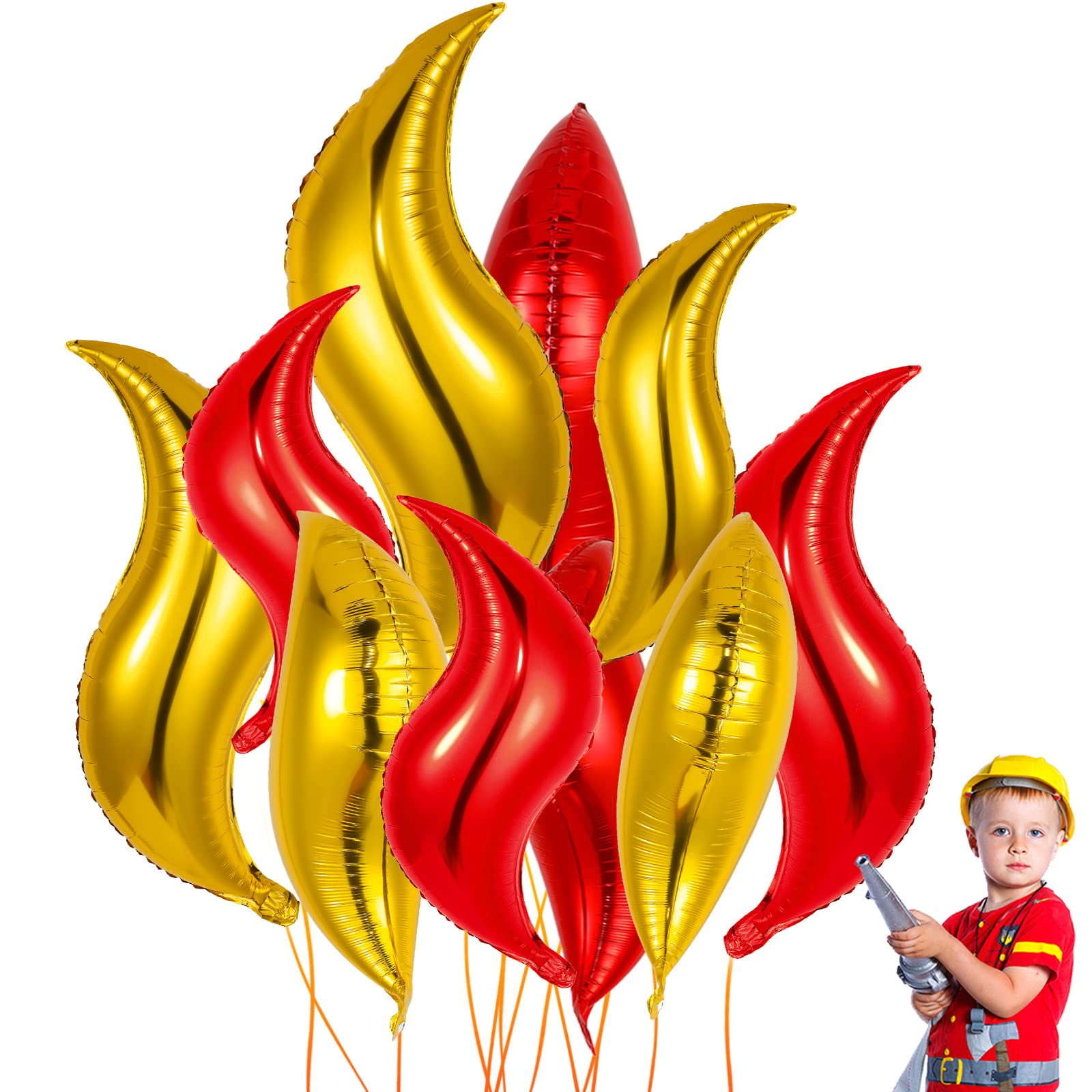 36 Inch 10 Pcs Fire Balloons Extra Large Fire Truck Balloons Flame