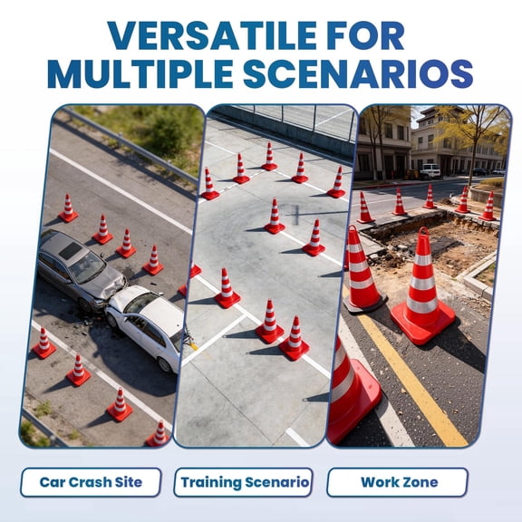 36 Inch 12 Pack Traffic Cones, PVC Base with High Intensity Reflective Collar, Safety Road Cones for Work Zone, Car Crash Site, and Training Scenario