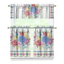 36 Inch 3 Pieces Set Kitchen Window Curtains with Rod Pocket over Sink Pioneer Colorful Floral Small Window Cafe Curtains for Home Decor Rod Pocket Tier Drapes