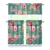 36 Inch 3 Pieces Set Kitchen Window Curtains with Rod Pocket over Sink Pioneer Colorful Floral Small Window Cafe Curtains for Home Decor Rod Pocket Tier Drapes