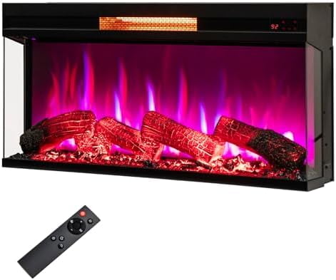 36 Inch 3 Side Glass Electric Fireplace, Recessed Fireplace Insert with ...