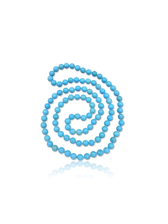 36 Inch 7.50-8MM Polished Genuine Blue Magnesite AKA Blue Turquoise Stone Endless Infinity Long Beaded Strand Necklace