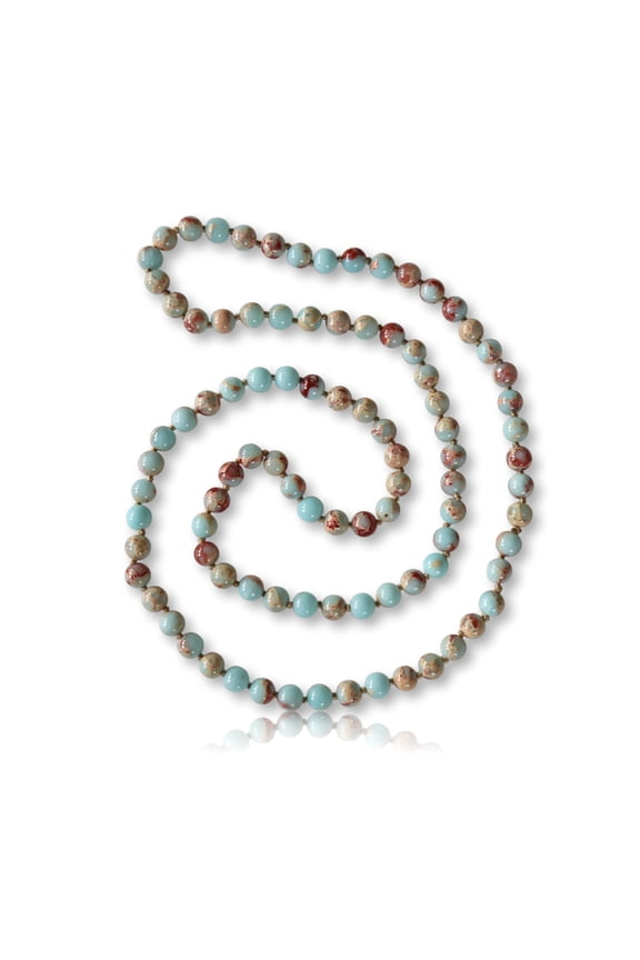 36 Inch 7.50MM to 8MM Polished Genuine Imperial Jasper Endless Infinity Mala Chakra Style Long Opera Length Beaded Strand Necklace