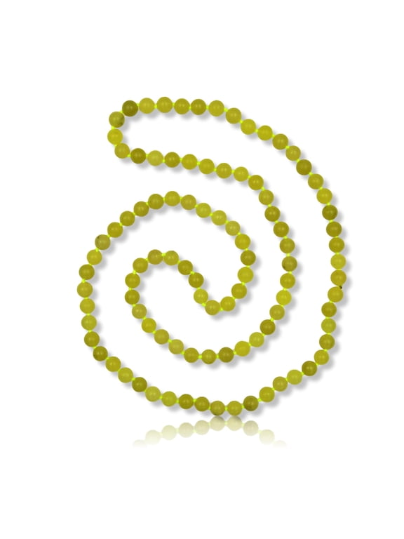 36 Inch 7.50MM to 8MM Polished Genuine Lemon Jade Endless Infinity Chakra Mala Style Long Beaded Strand Necklace.