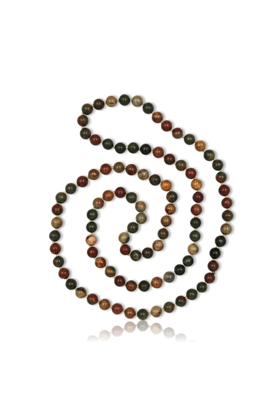 36 Inch 7.50MM to 8MM Polished Genuine Picasso Jasper Stone Endless Infinity Mala Chakra Style Long or Opera Length Beaded Strand Necklace.