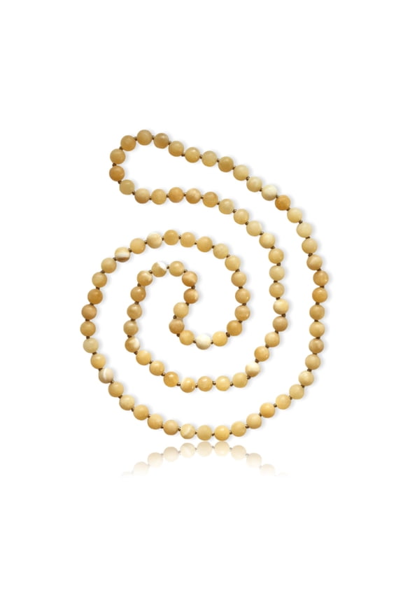 36 Inch 7.50MM to 8MM Polished Genuine Yellow Jade Endless Infinity Mala Chakra Style Long Opera Length Beaded Strand Necklace