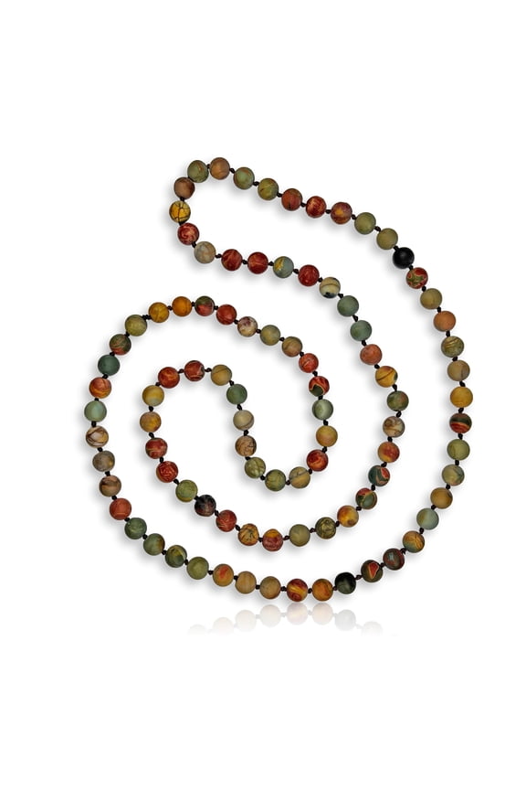 36 Inch 7-8MM Matte-Fininsh Genuine Picasso Jasper Stone Endless Infinity Long Beaded Strand Necklace.
