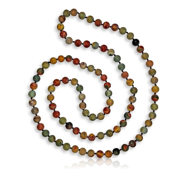 36 Inch 7-8MM Matte-Fininsh Genuine Picasso Jasper Stone Endless Infinity Long Beaded Strand Necklace.