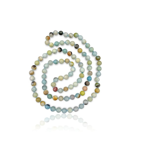 36 Inch 7-8MM Polished-Fininsh Genuine Semi-Precious Stone Endless Infinity Long Beaded Chakra Amazonite Strand Necklace