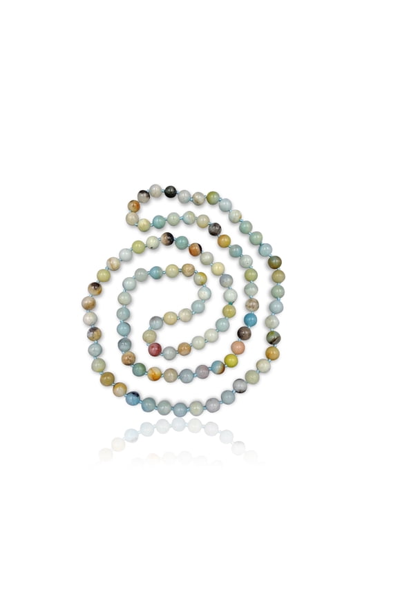 36 Inch 7-8MM Polished-Fininsh Genuine Semi-Precious Stone Endless Infinity Long Beaded Chakra Amazonite Strand Necklace