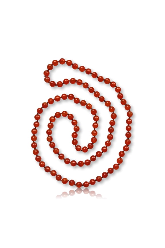36 Inch 7-8MM Polished-Fininsh Genuine Semi-Precious Stone Endless Infinity Long Beaded Chakra Carnelian Strand Necklace